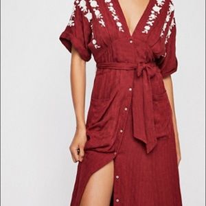 Free People | Dark Red Floral Midi Dress